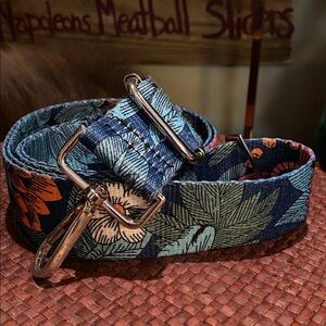 Crossbody Strap Green Coral Blue Floral Pattern Adjustable 31” to 55”